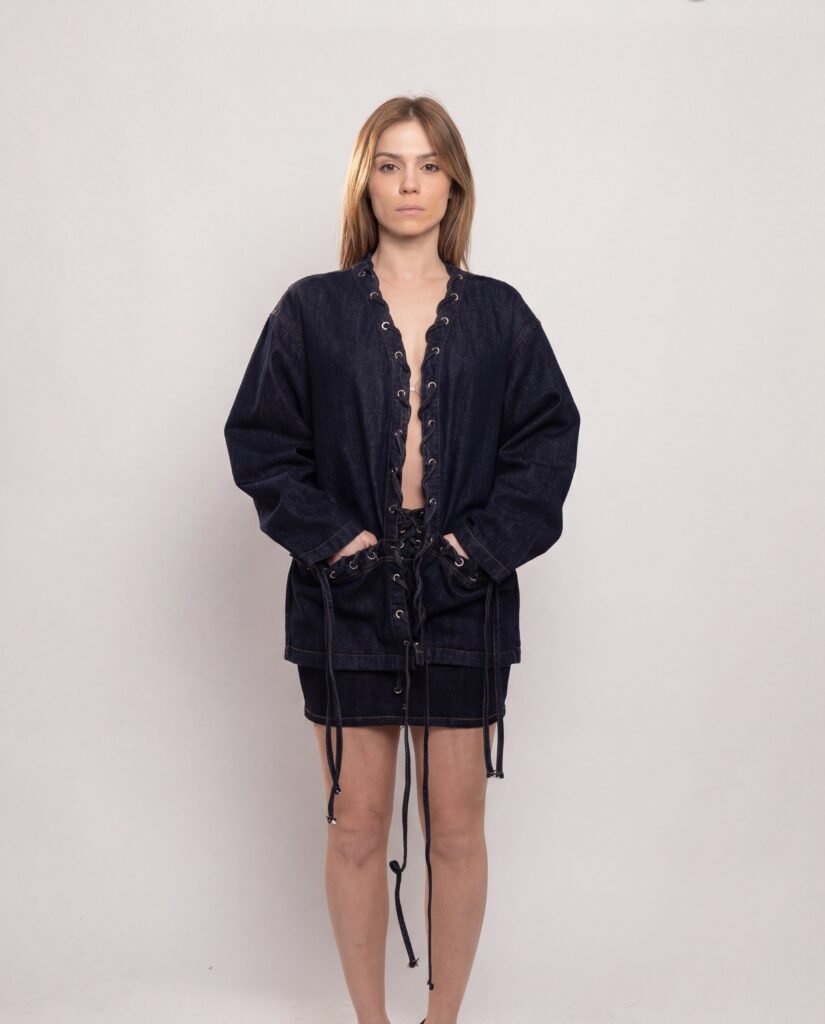 Raw Edge Lace-Up Denim