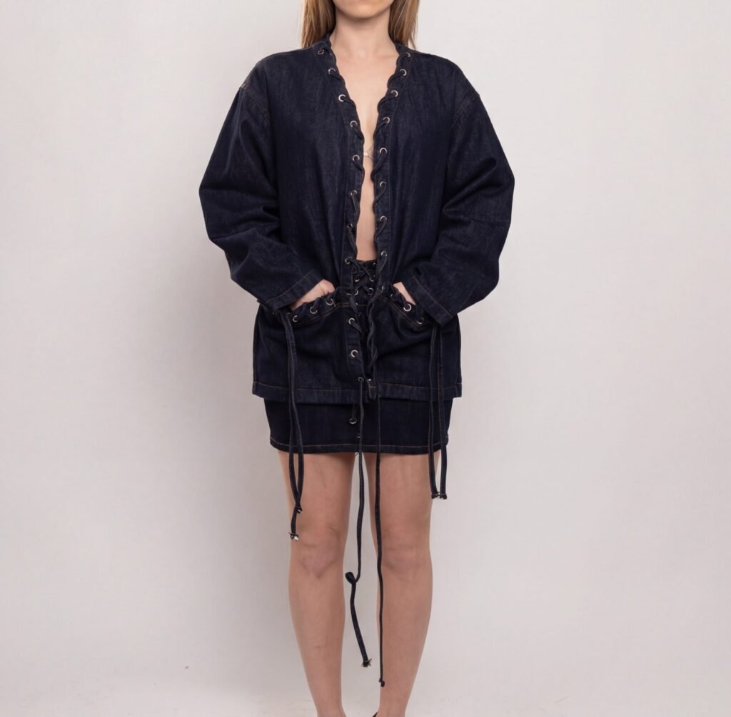 Raw Edge Lace-Up Denim