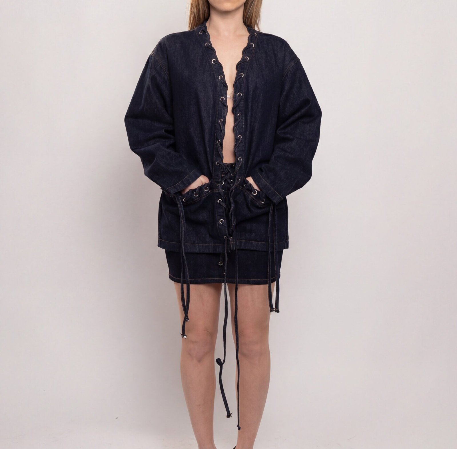 Raw Edge Lace-Up Denim