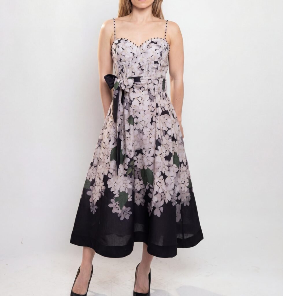 Midnight Blossom Midi Dress