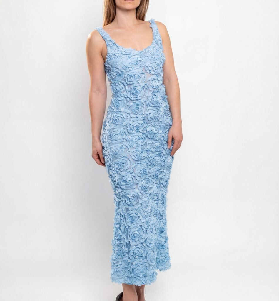 Sky Rose Textured Midi Dress