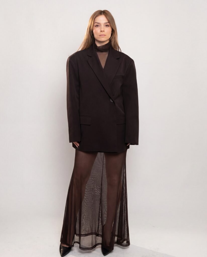 Sheer Noir Blazer Maxi Dress