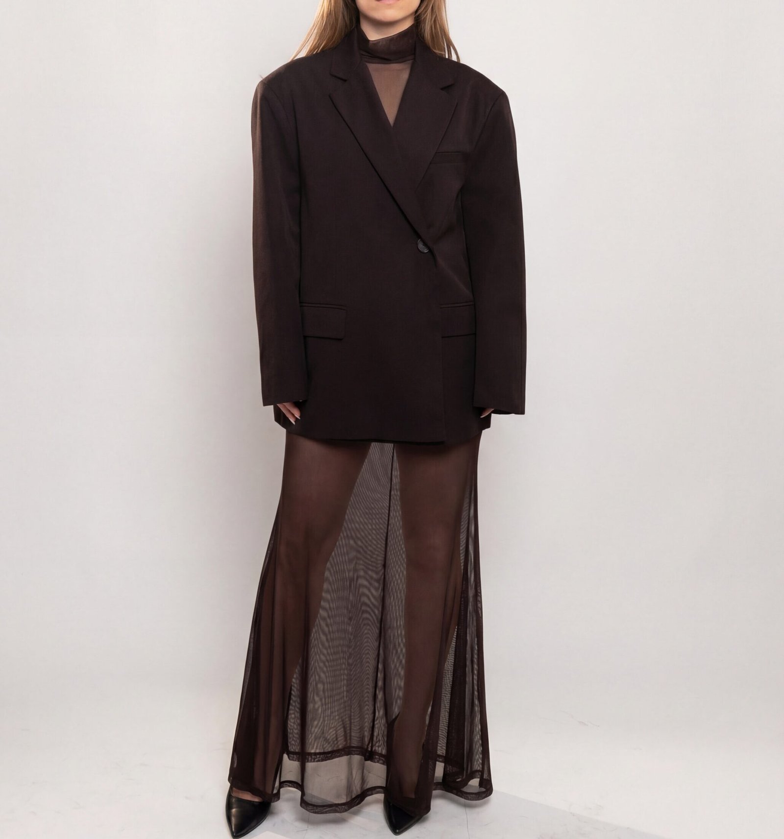 Sheer Noir Blazer Maxi Dress