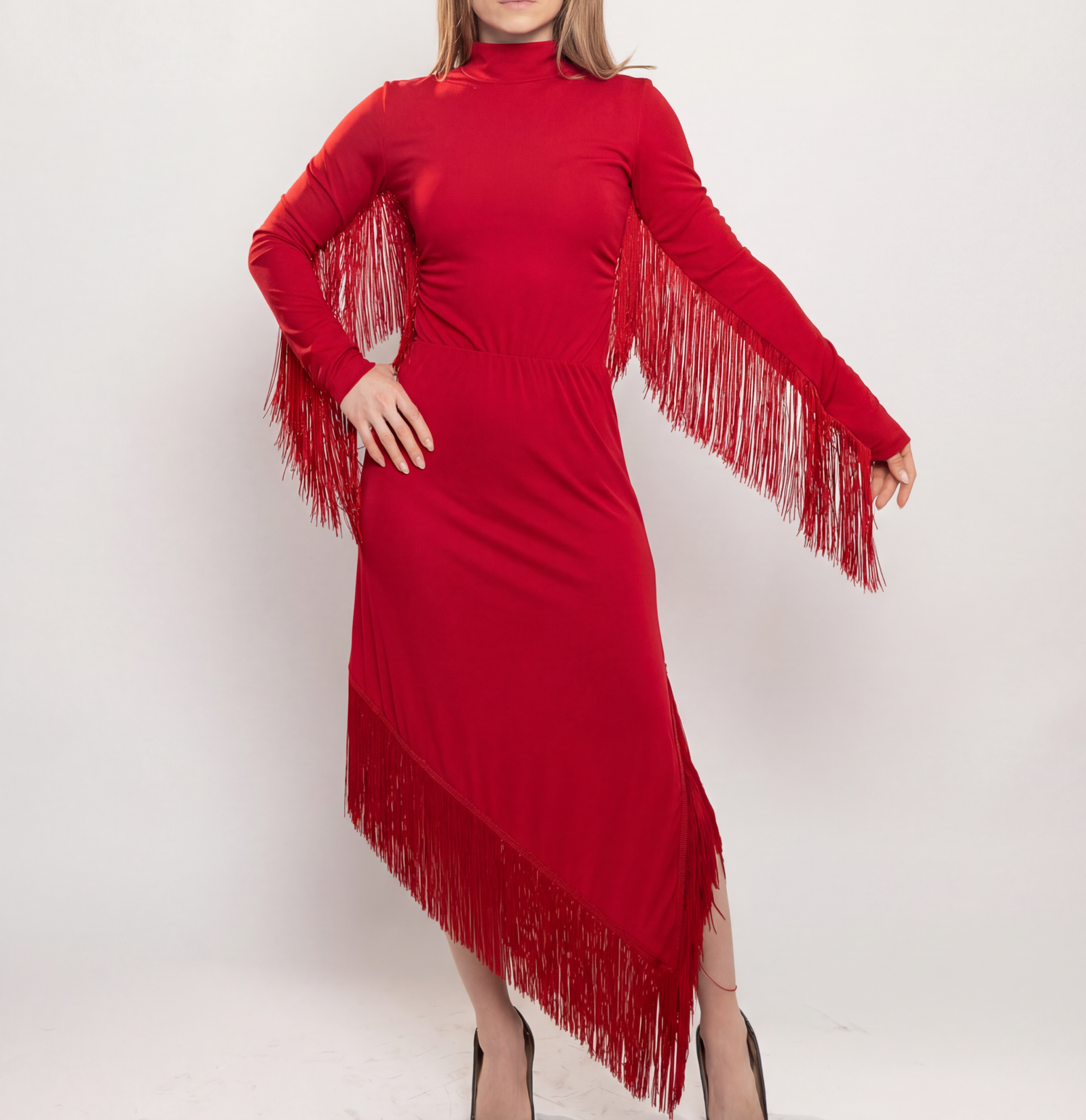 Scarlet Fringe Statement Midi Dress