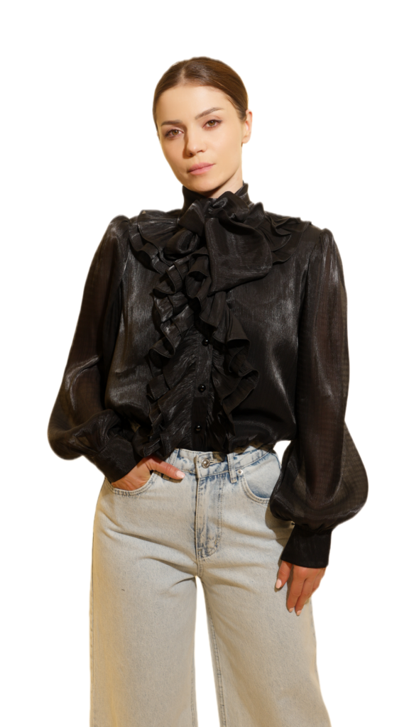 Elegant Ruffle Front Sheer Blouse