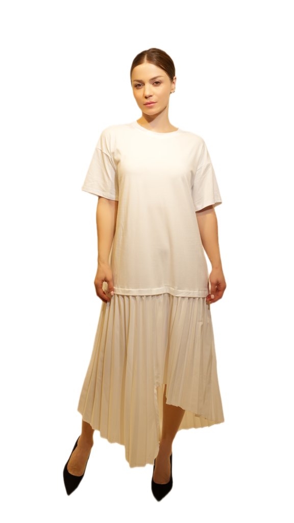 Minimalist Pleated Hem Midi Dress