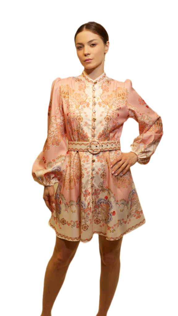 Elegant Floral Print Mini Dress with Belted Waist