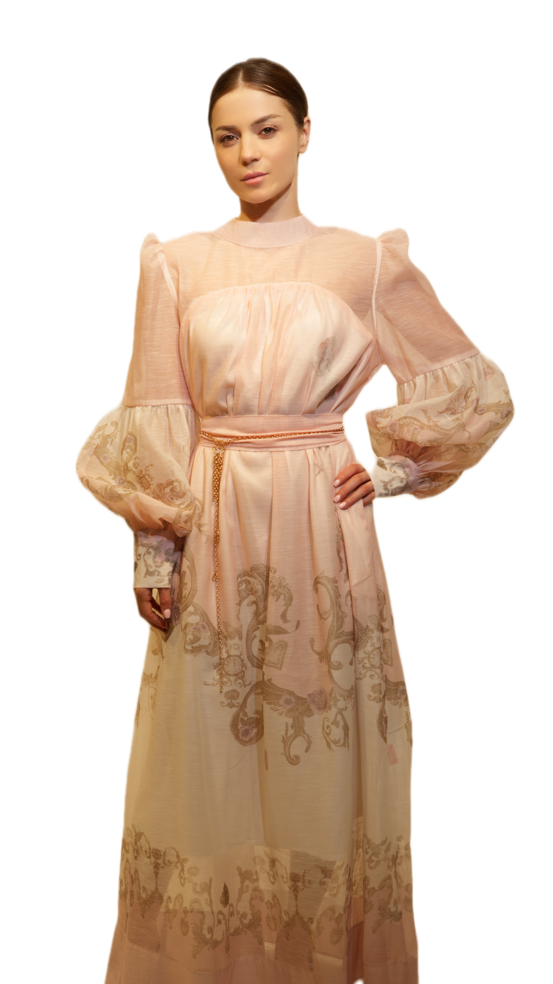 Ornate Peach Sheer Dress