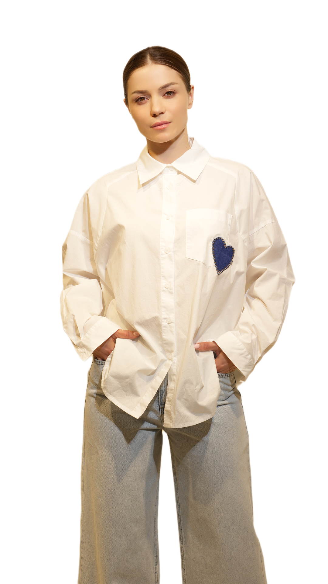 Minimalist White Shirt with Heart Detail