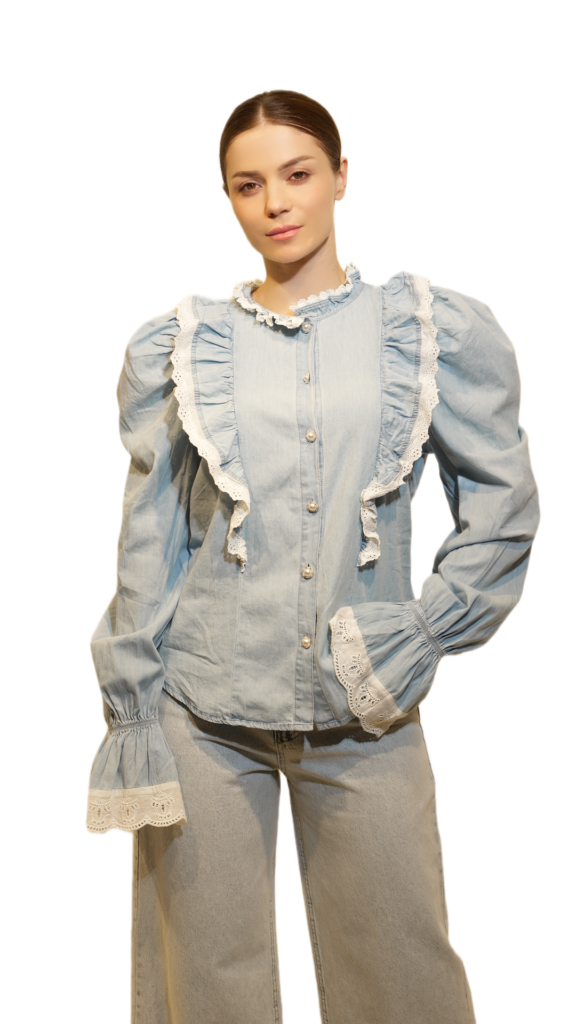 Soft Denim Ruffle Shirt