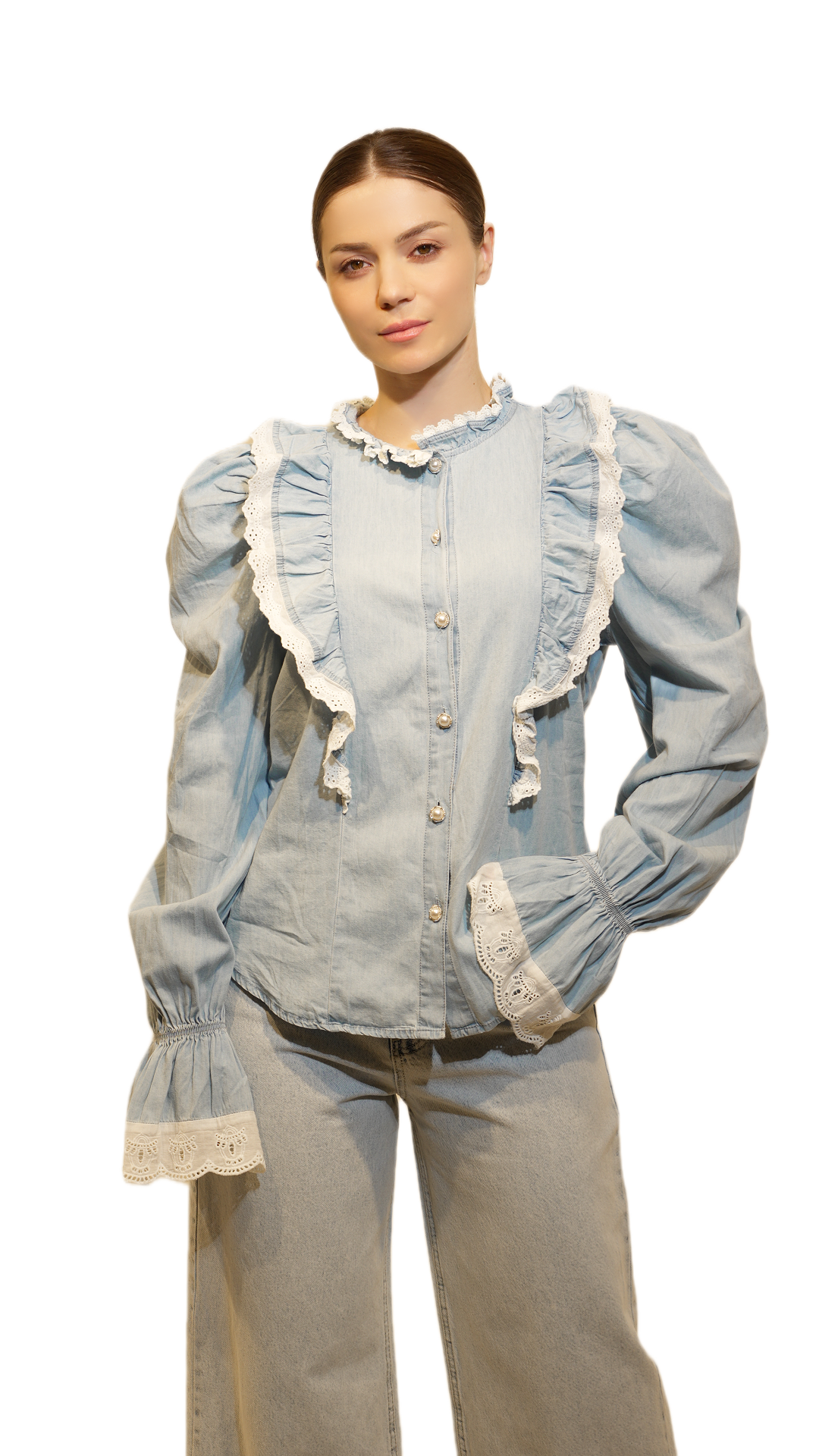 Soft Denim Ruffle Shirt