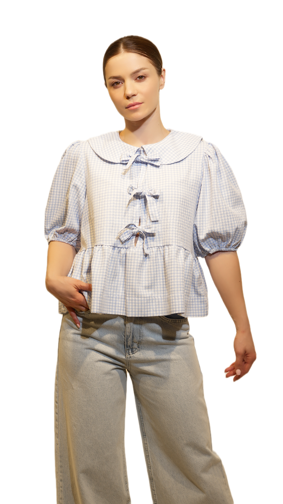 Gingham Bow Detail Blouse