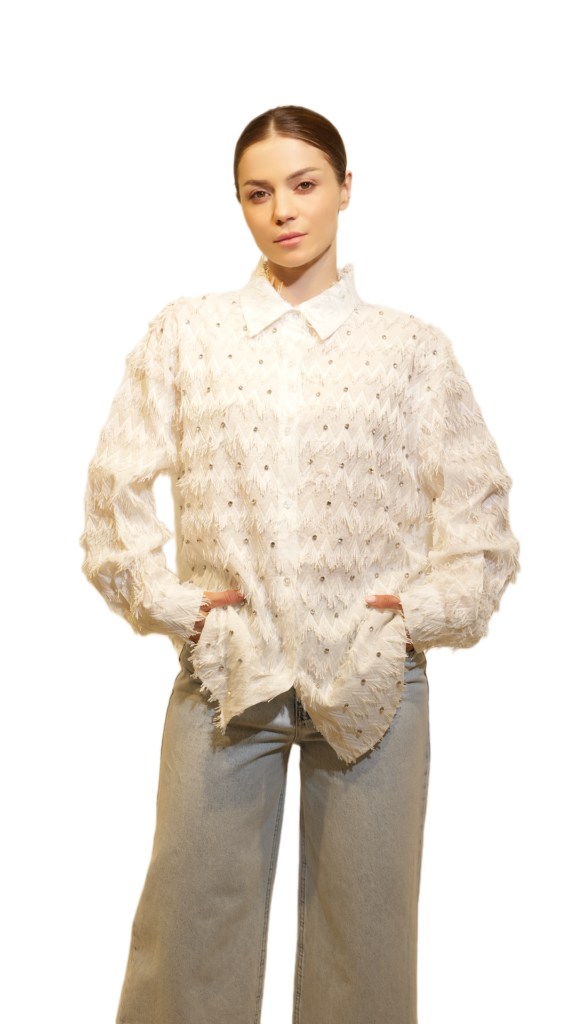 Textured Sheer Blouse with Stone Details