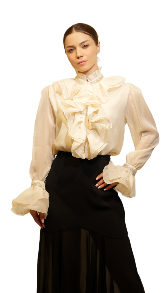 Ruffled High-Neck Blouse