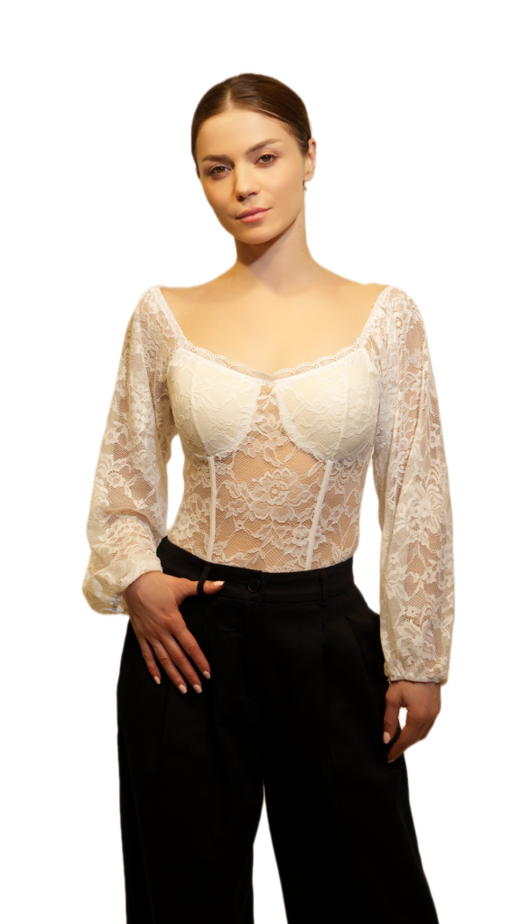Sheer Lace Corset-Style Blouse