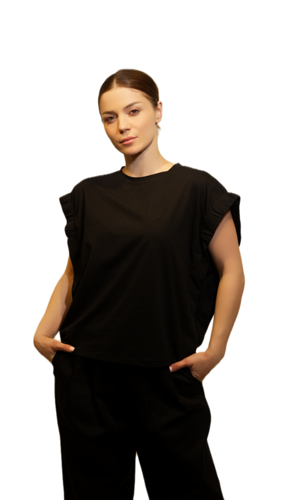 Minimal Ruffle Sleeve T-Shirt (Black & White)