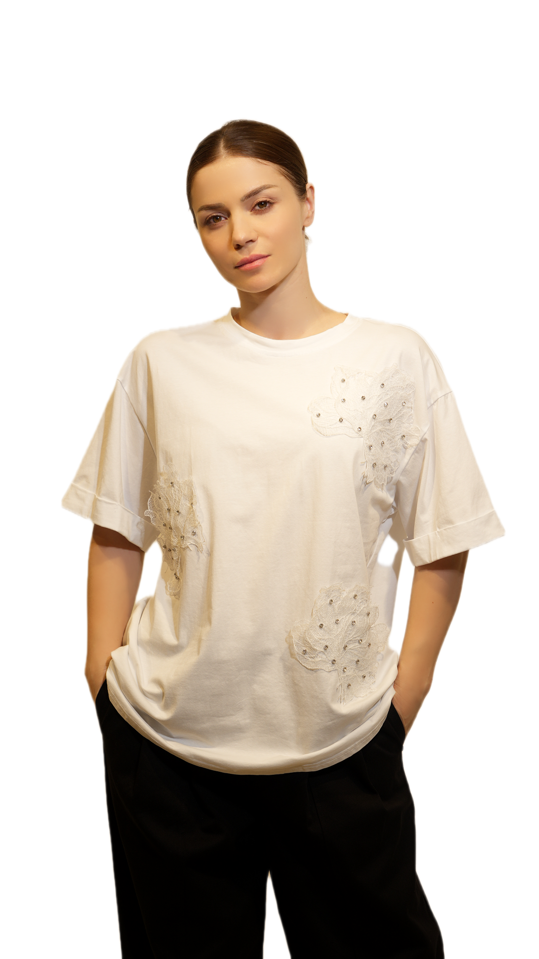 Embellished Floral Detail T-Shirt