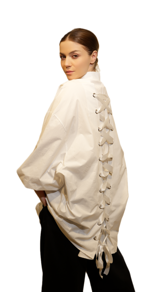 Oversized White Shirt with Lace-Up Back Detail