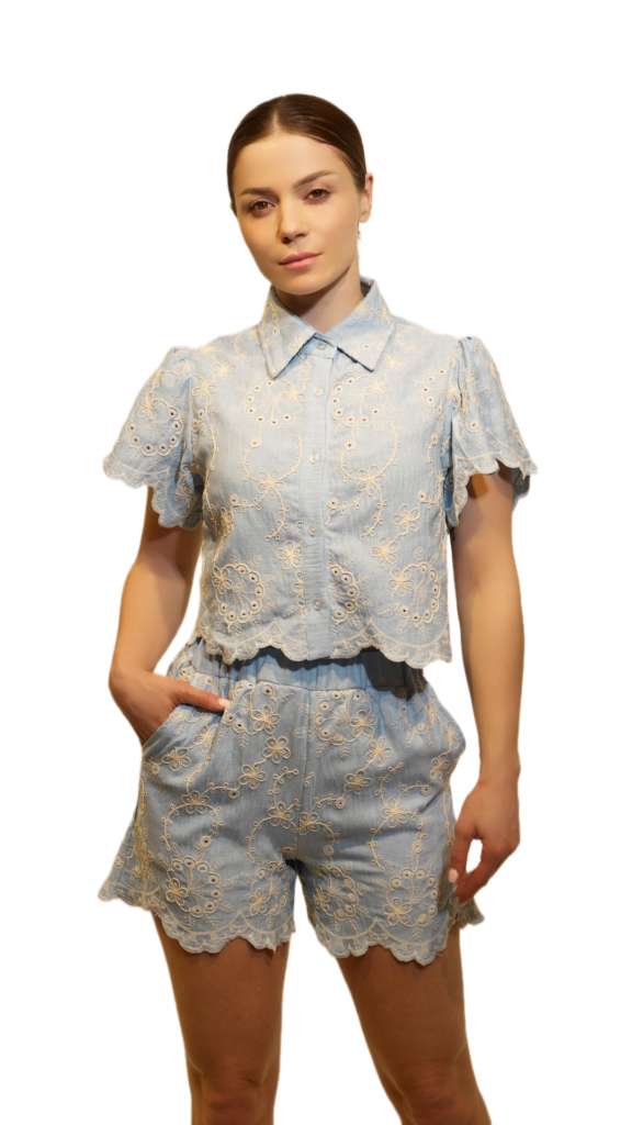 Embroidered Light Blue Casual Set