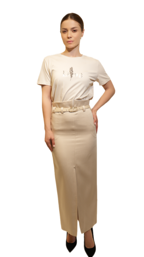 Elegant High-Waisted Midi Skirt with Belt Detail