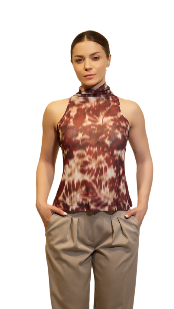 Sleeveless Tie-Dye High Neck Top