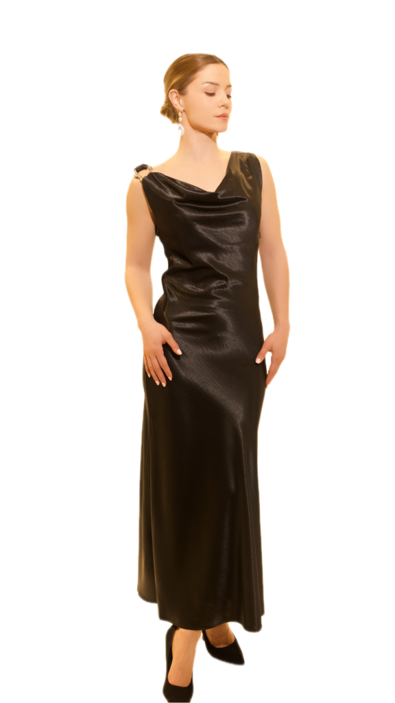 Elegant Satin Draped Maxi Dress