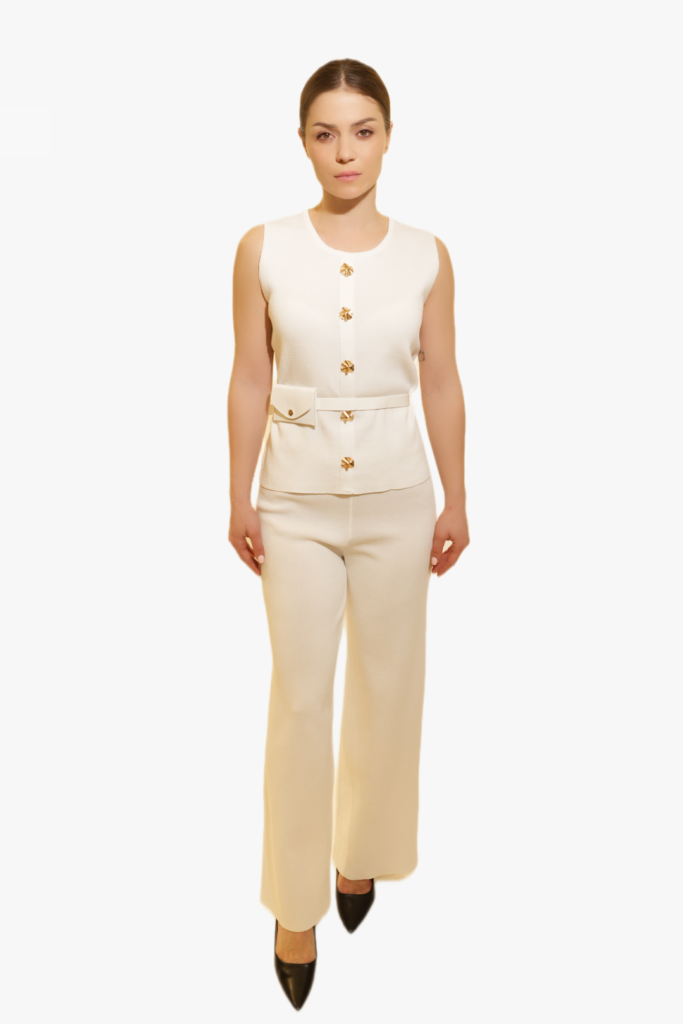 Minimalist Buttoned Top and Tailored Pants Set