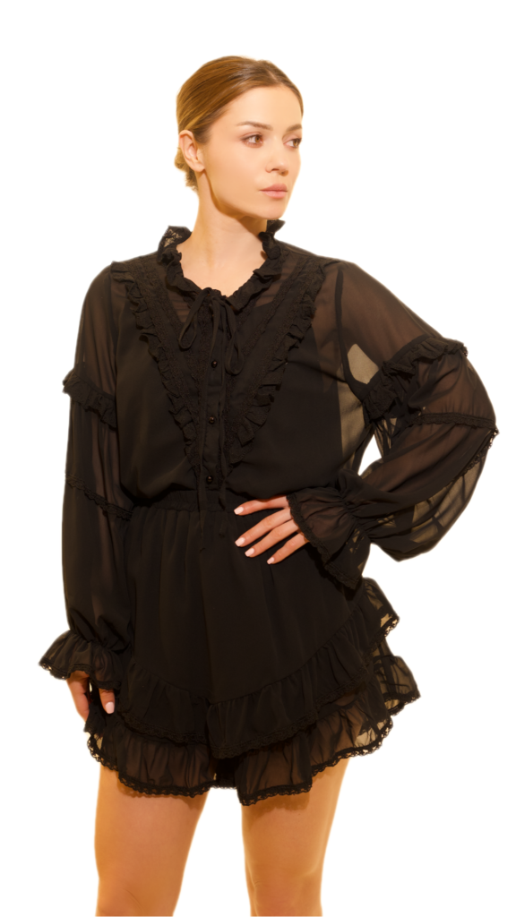 Romantic Sheer Ruffled Blouse and Skirt Set