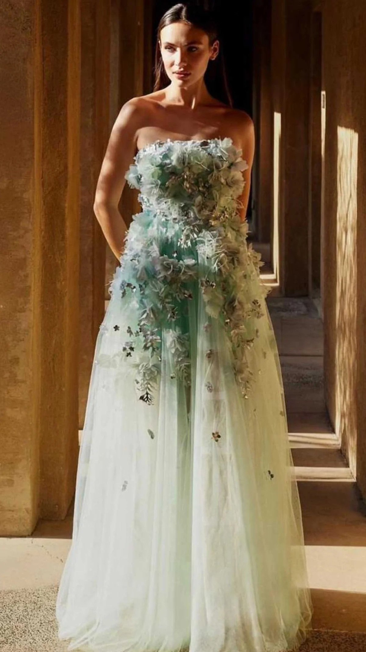Ethereal Floral Embellished Tulle Gown