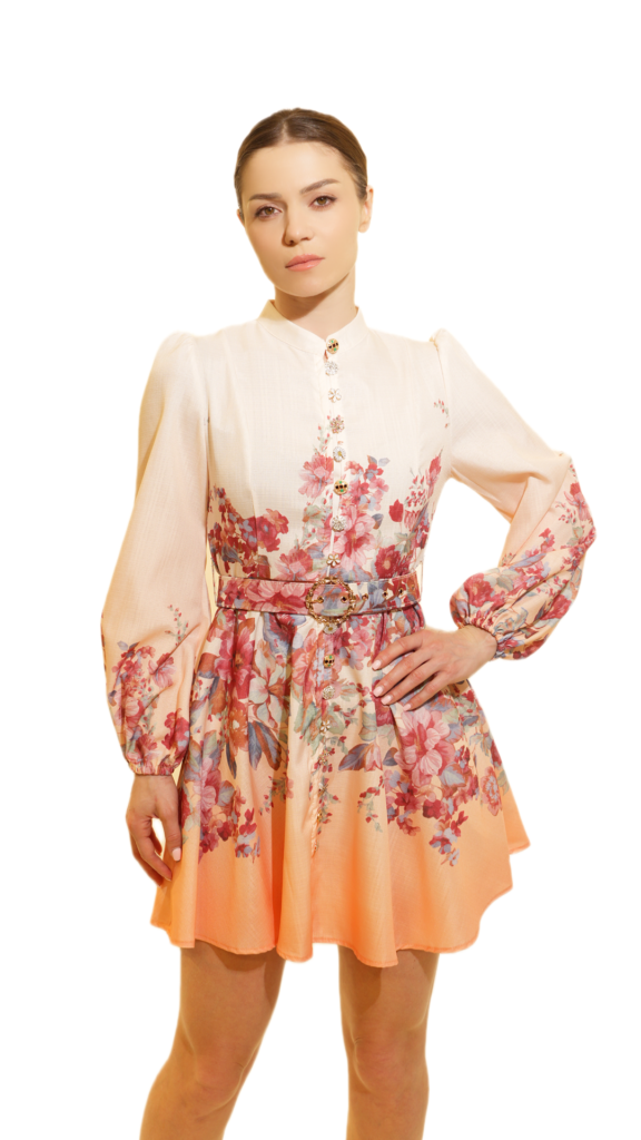 Elegant Floral Midi Dress with Belted Waist