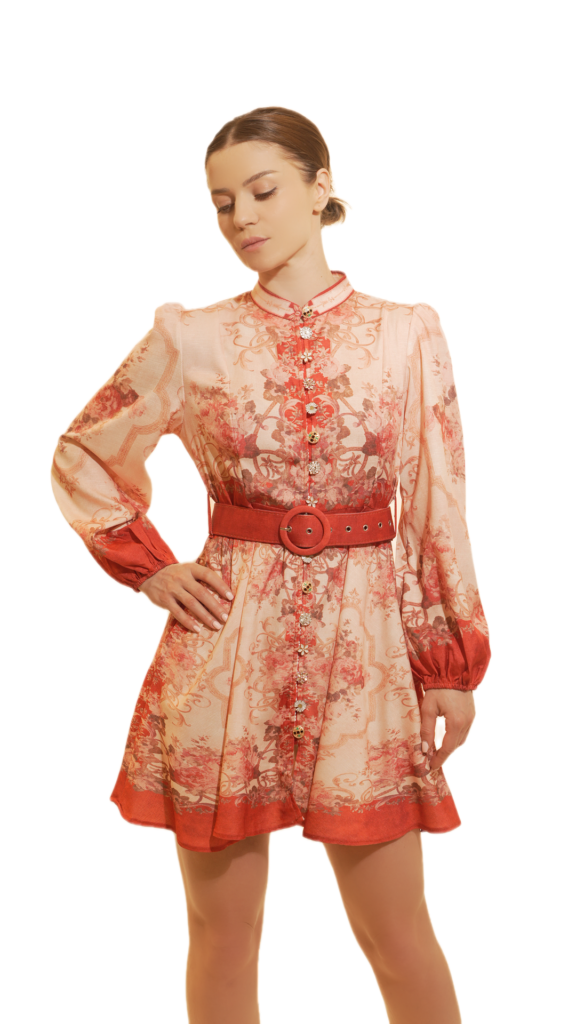 Romantic Floral Midi Dress with Statement Belt