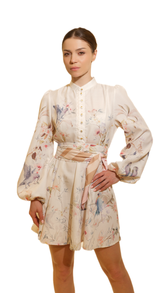 Floral Elegant Midi Dress with Belted Waist