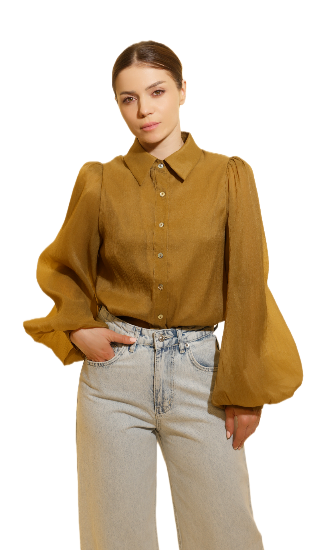 Elegant Puff Sleeve Button-Up Blouse