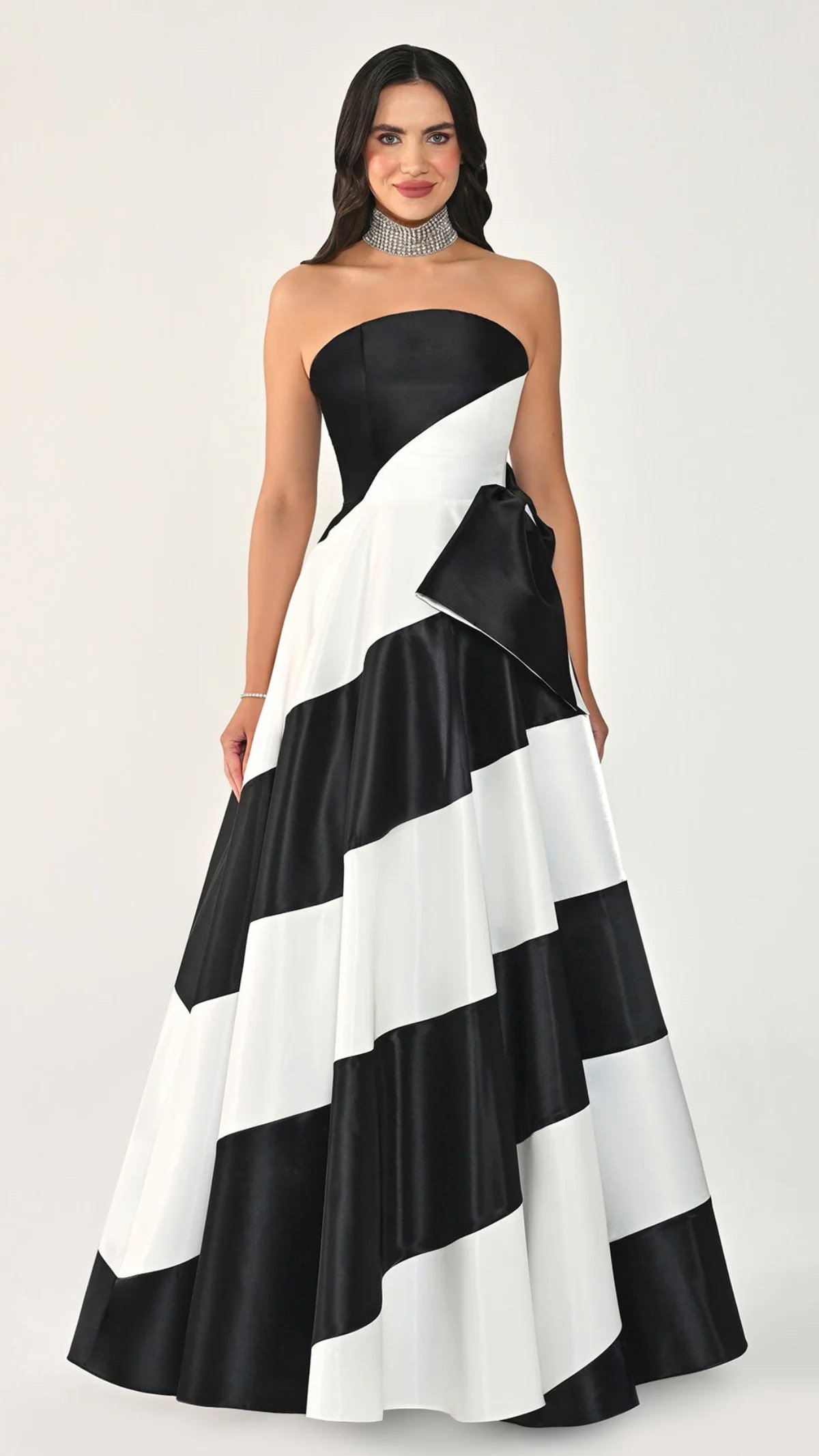 Black & White Strapless Statement Gown