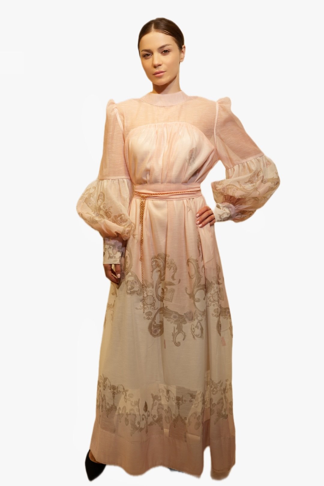 Ornate Peach Sheer Dress
