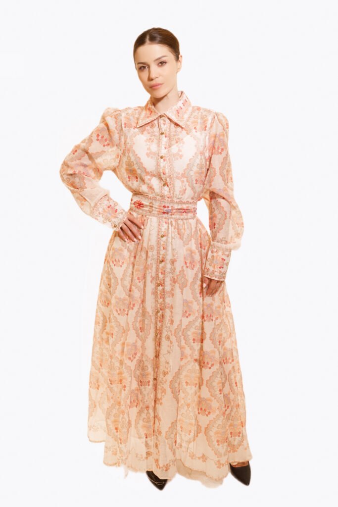 Elegant Printed Maxi Dress with Belted Waist