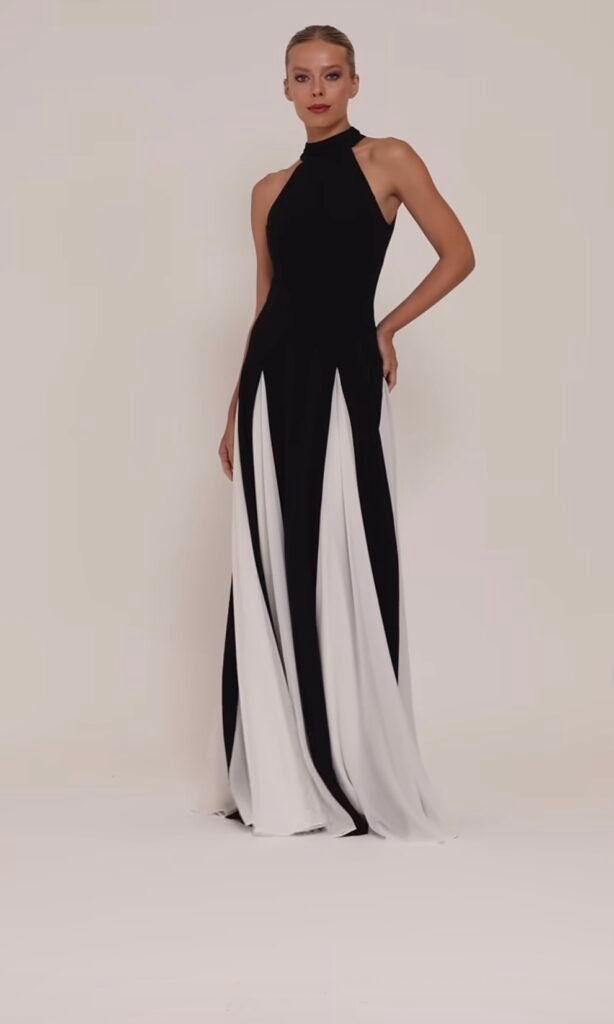 Black & White Contrast Panel Evening Gown
