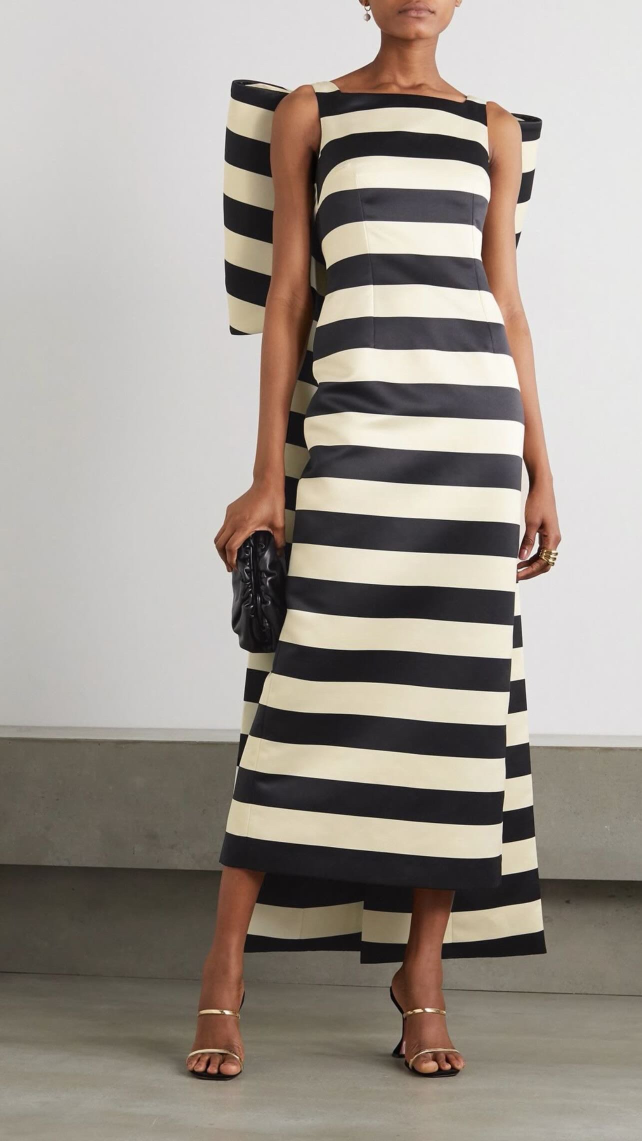 Navy and White Striped Maxi Dress with Bow Detail