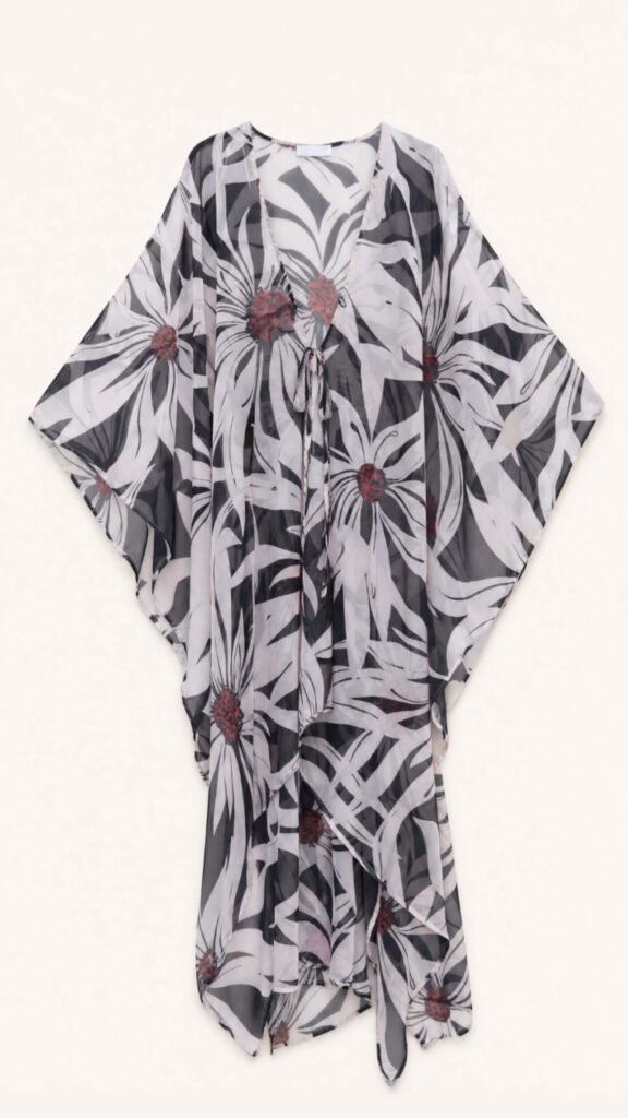 Black and White Floral Beach Kaftan / Cover-Up