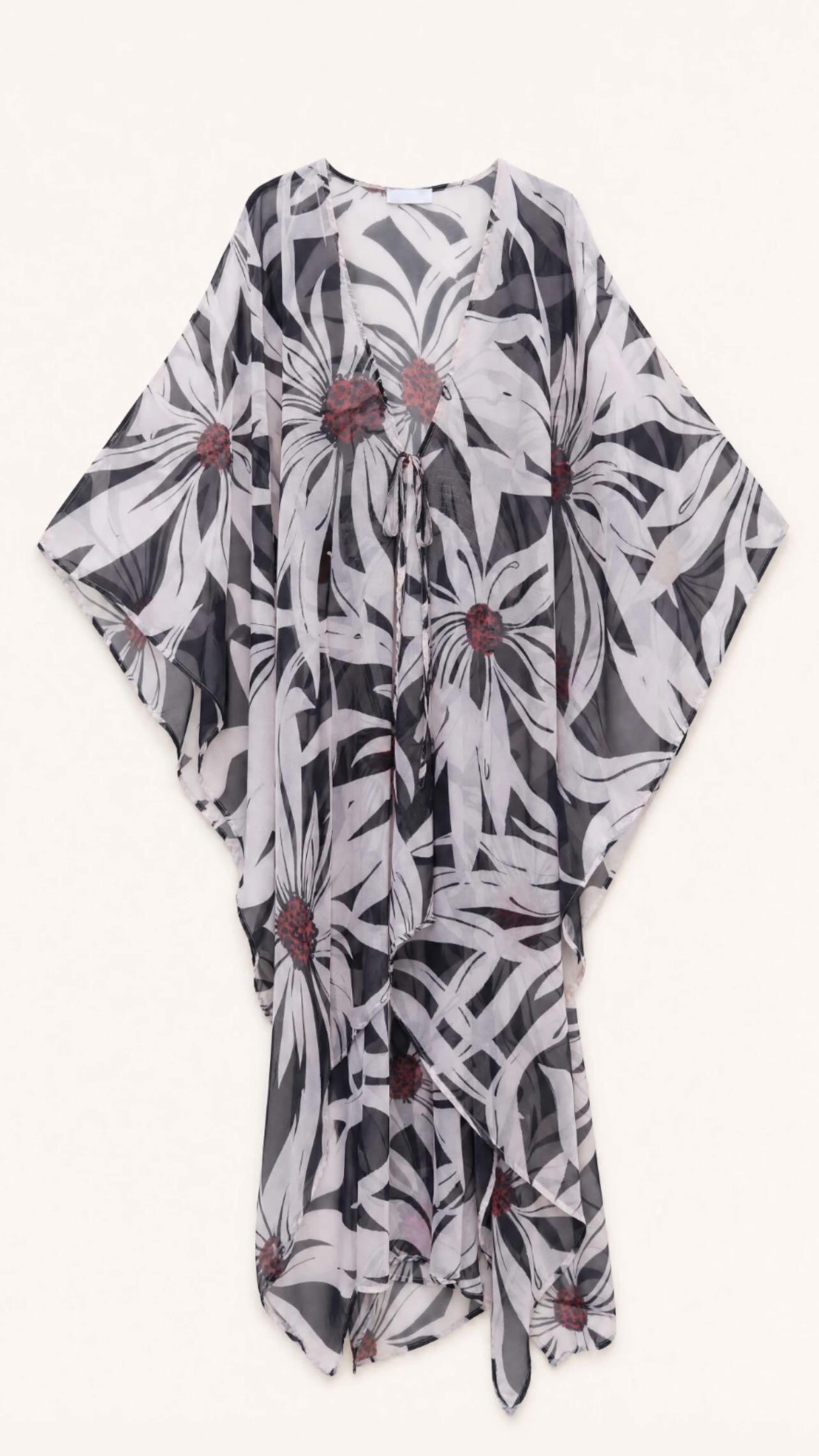 Black and White Floral Beach Kaftan / Cover-Up