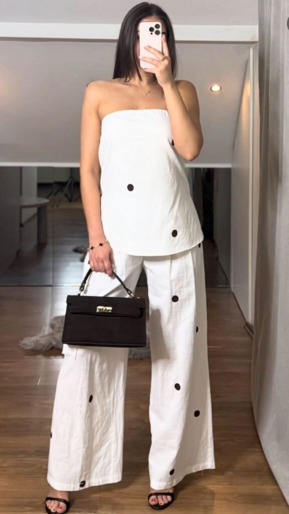Two-Piece Summer Polka Dot Set (Top & Wide-Leg Trousers)