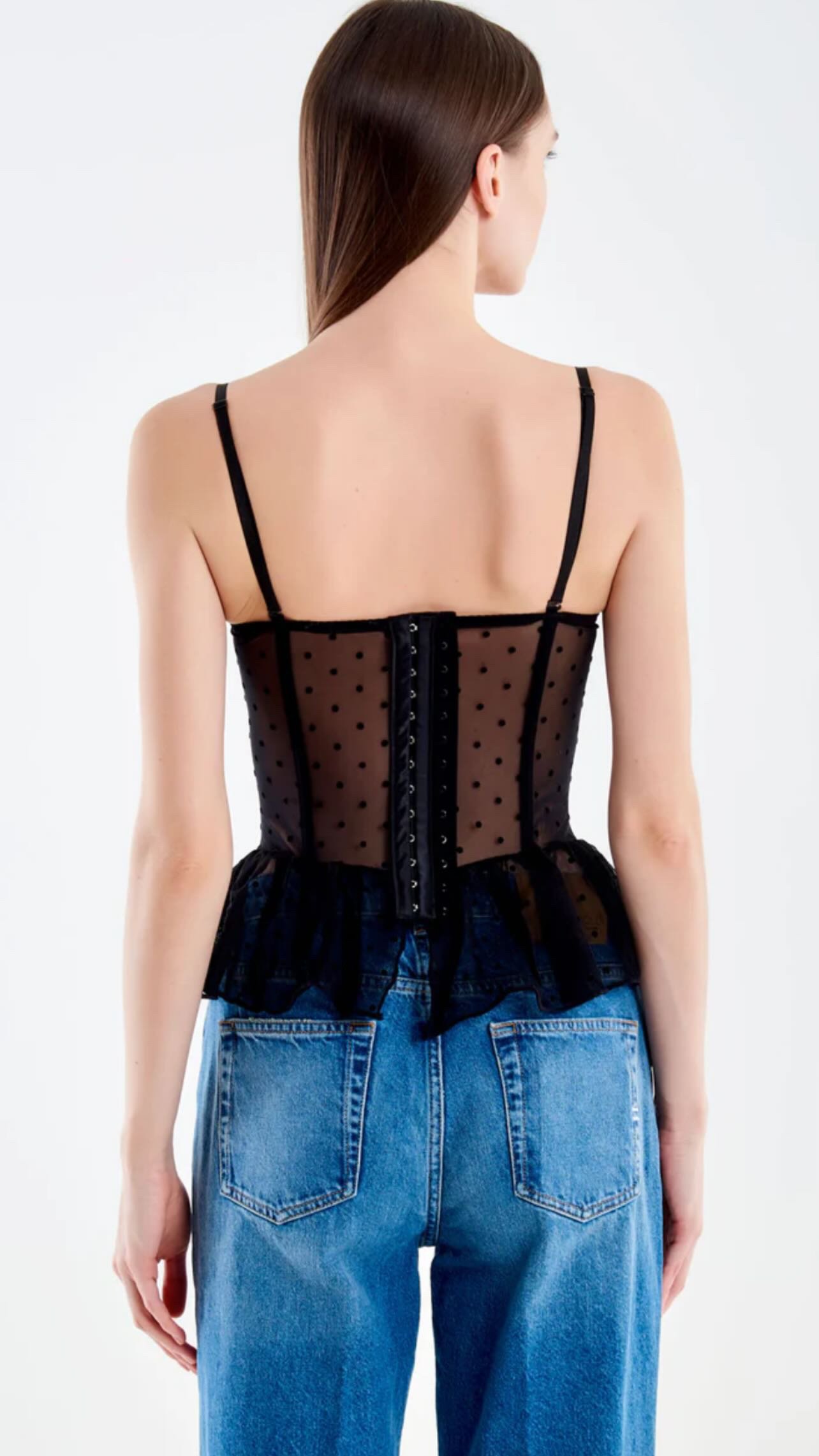 Black Polka Dot Mesh Corset Bustier Top