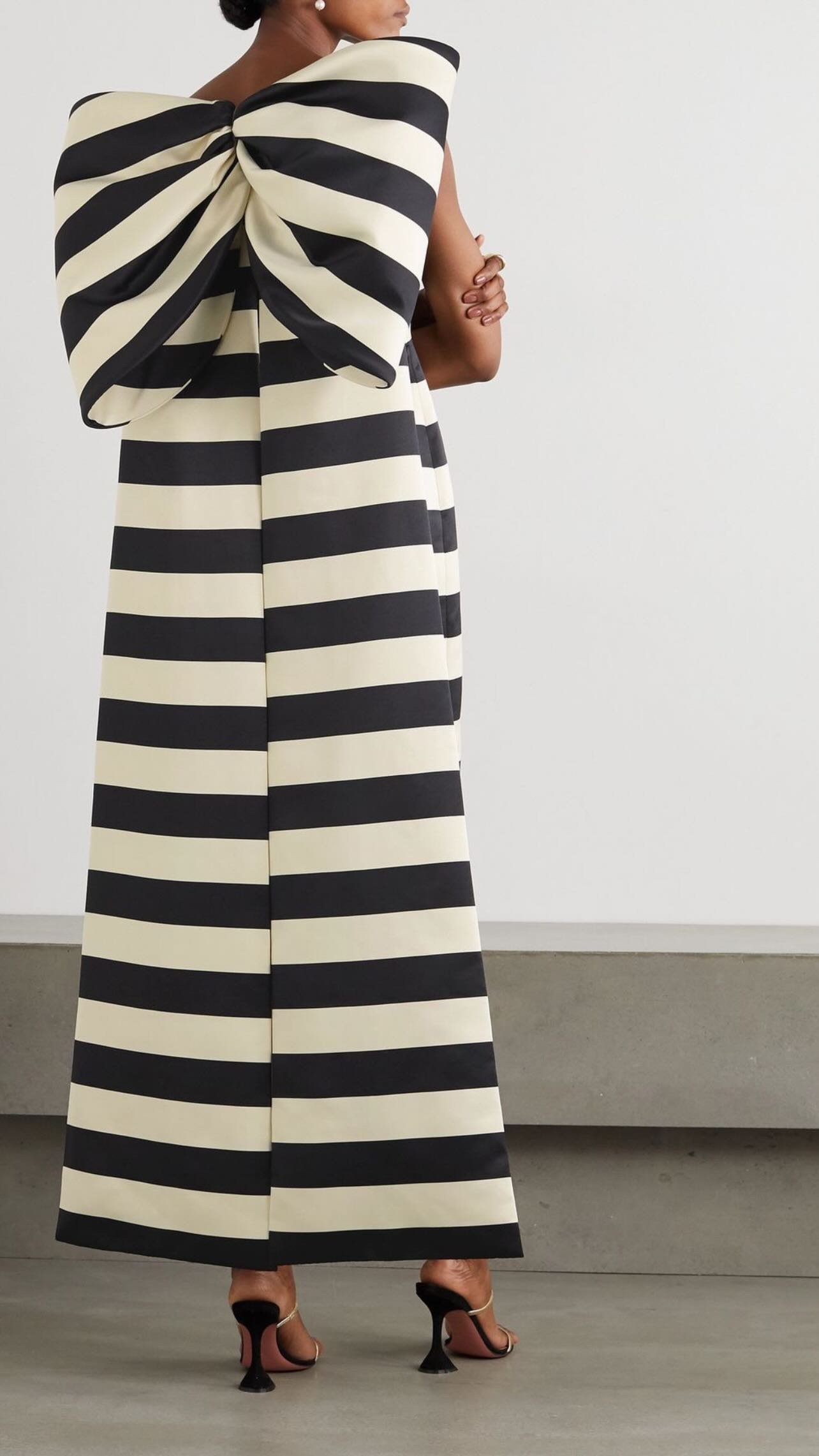 Navy and White Striped Maxi Dress with Bow Detail