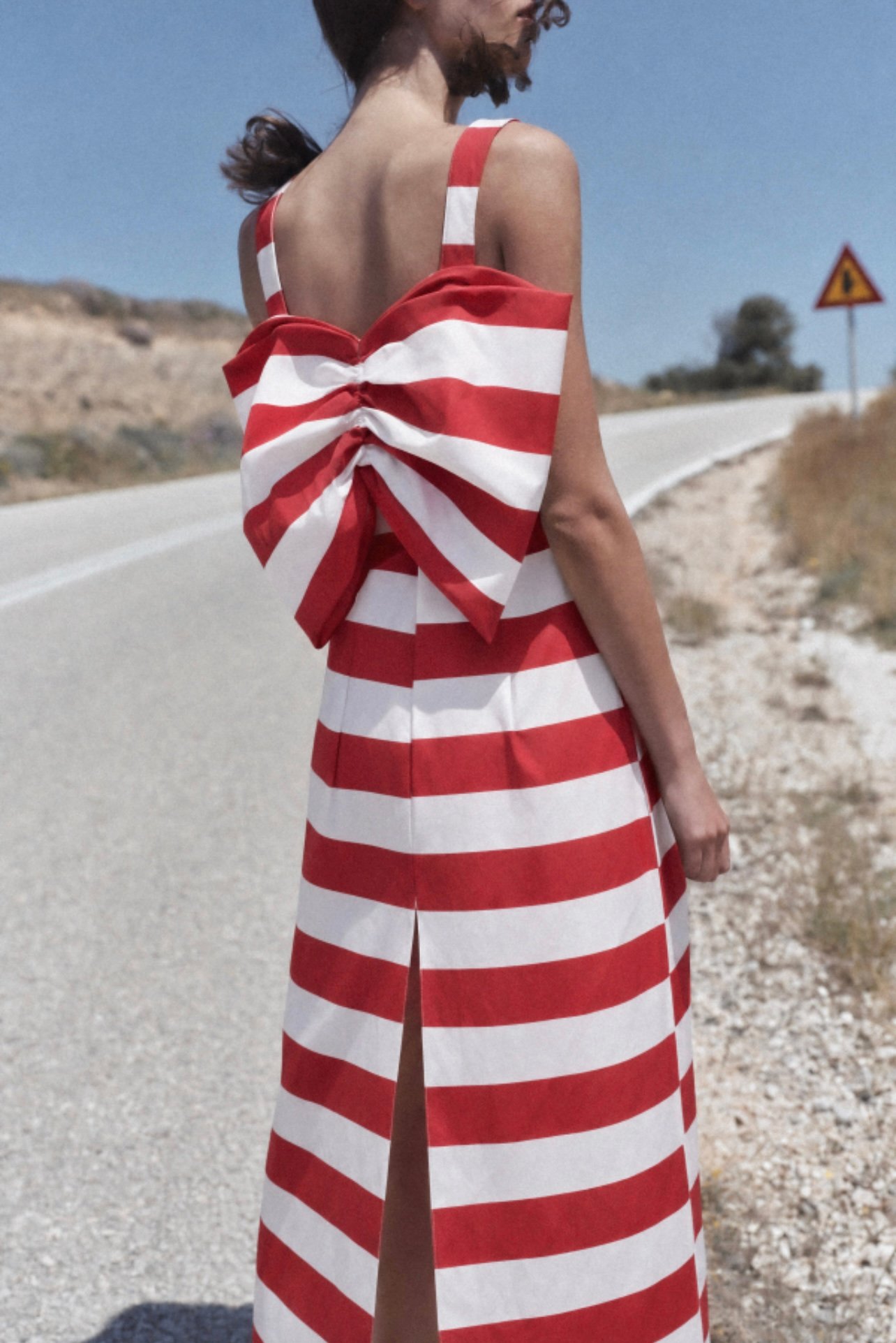 Red & White Striped Maxi Dress with Statement Bow