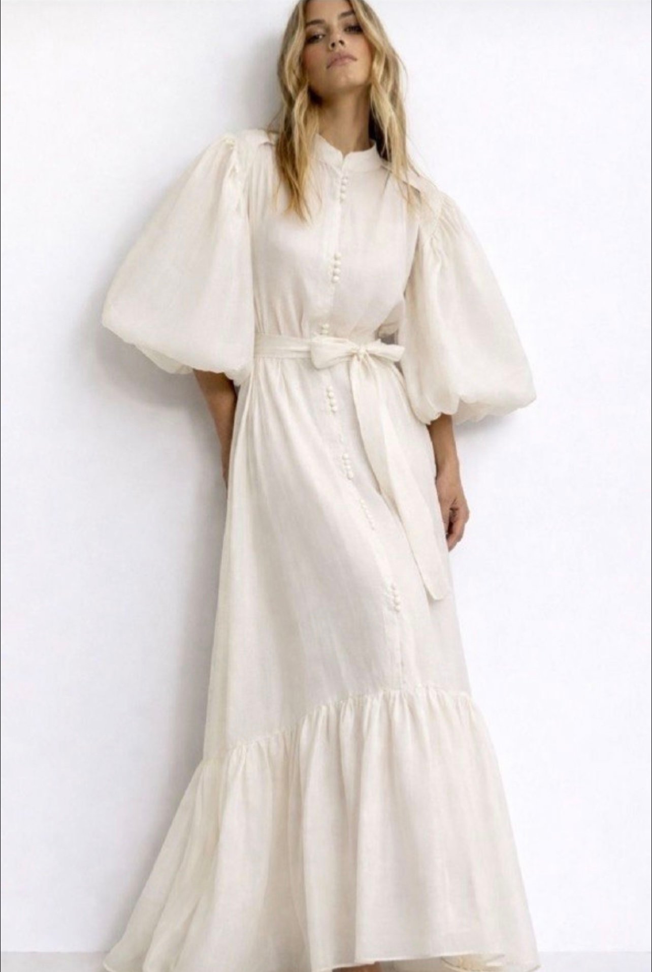 Elegant Ivory Puff Sleeve Maxi Dress