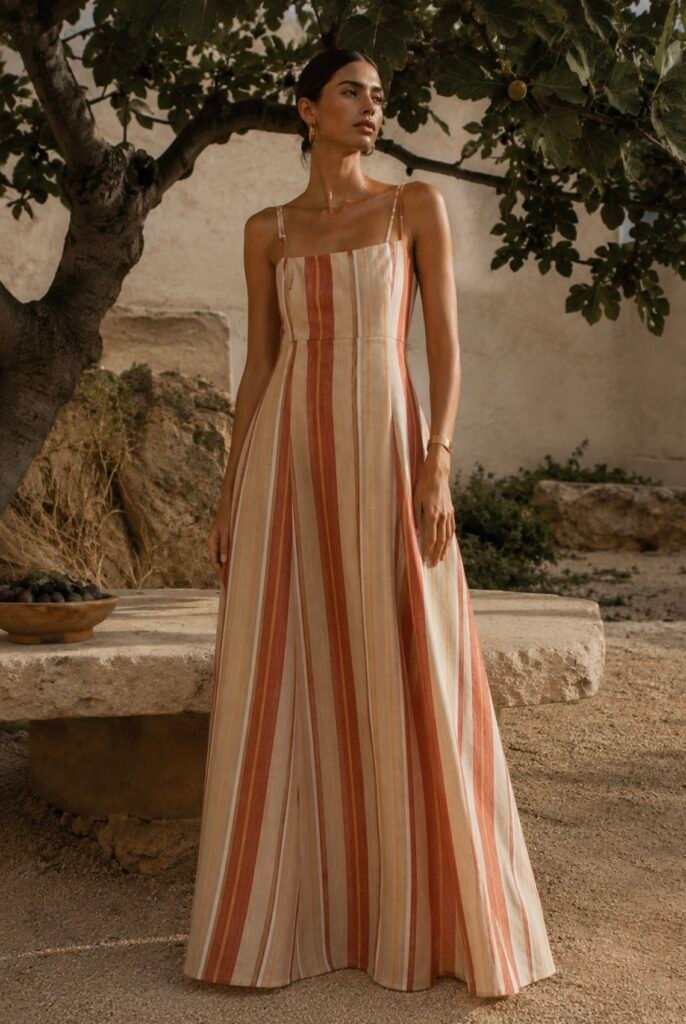 Sunset Stripe Linen Blend Maxi Dress