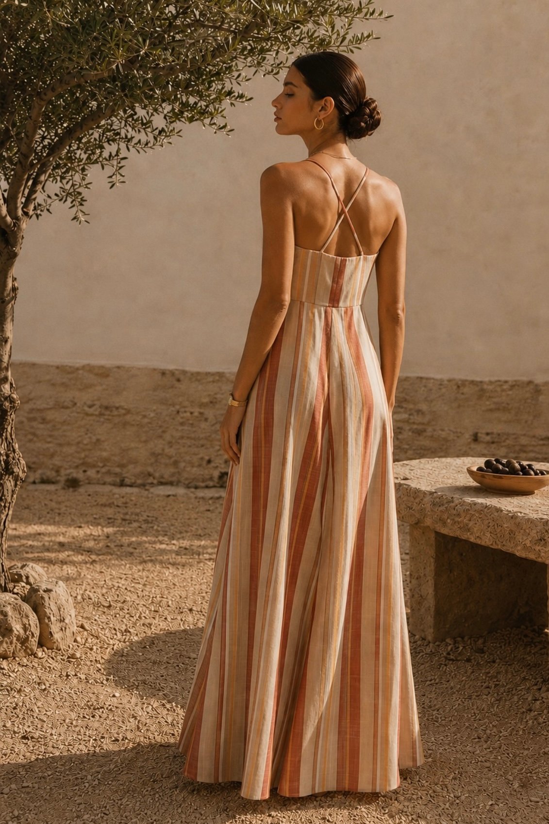 Sunset Stripe Linen Blend Maxi Dress