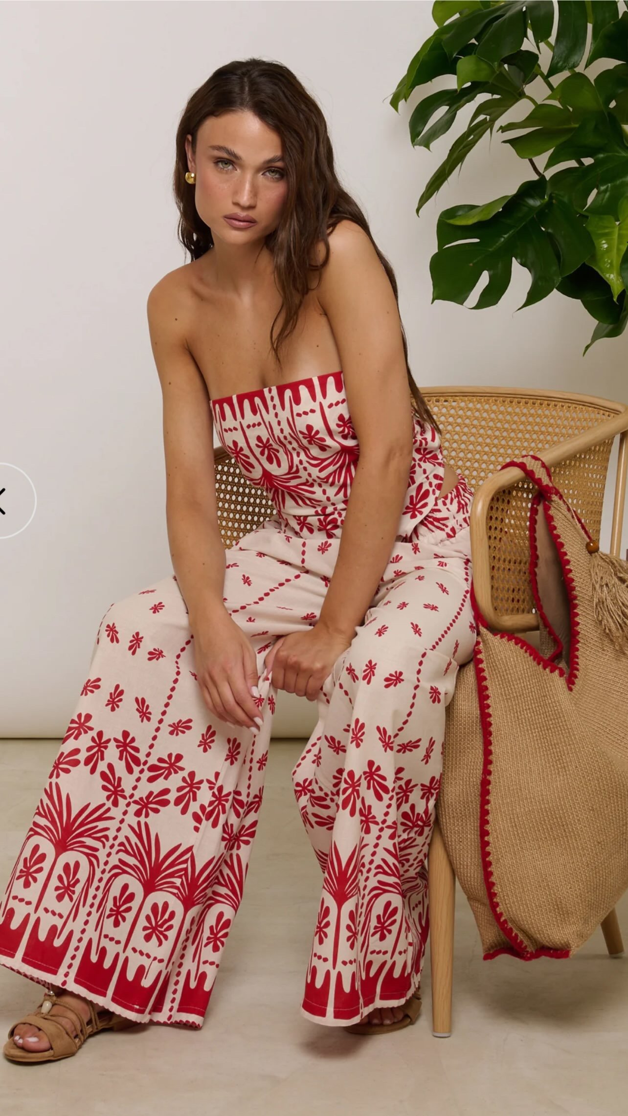 Red & White Printed Strapless Two-Piece Set