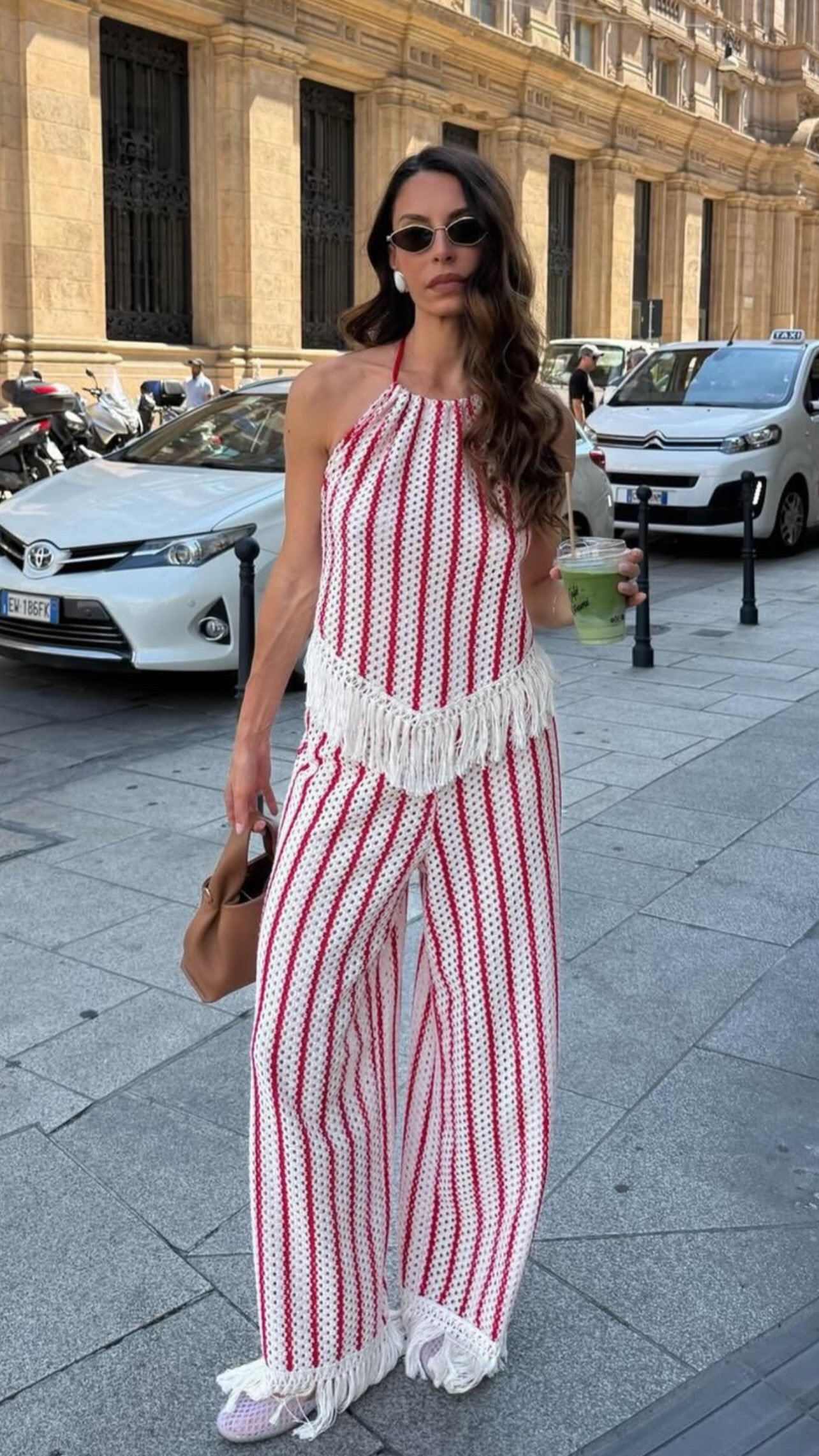 Boho Striped Crochet Two-Piece Set with Fringe